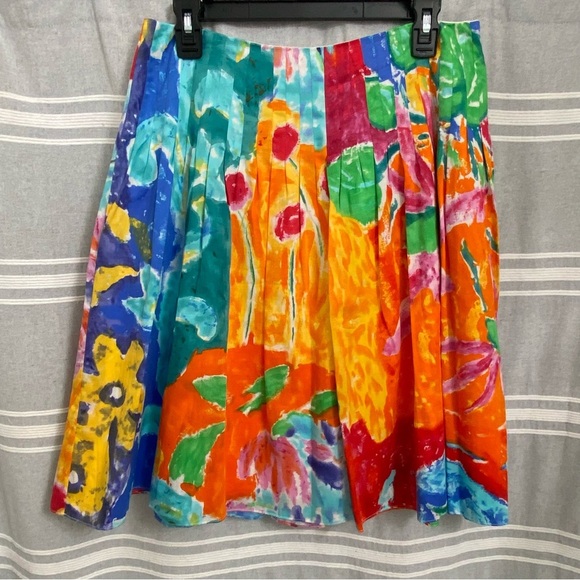LAUREN RALPH LAUREN / Water Colored Pin Tucked Skirt Size 8P Petite - Picture 1 of 9